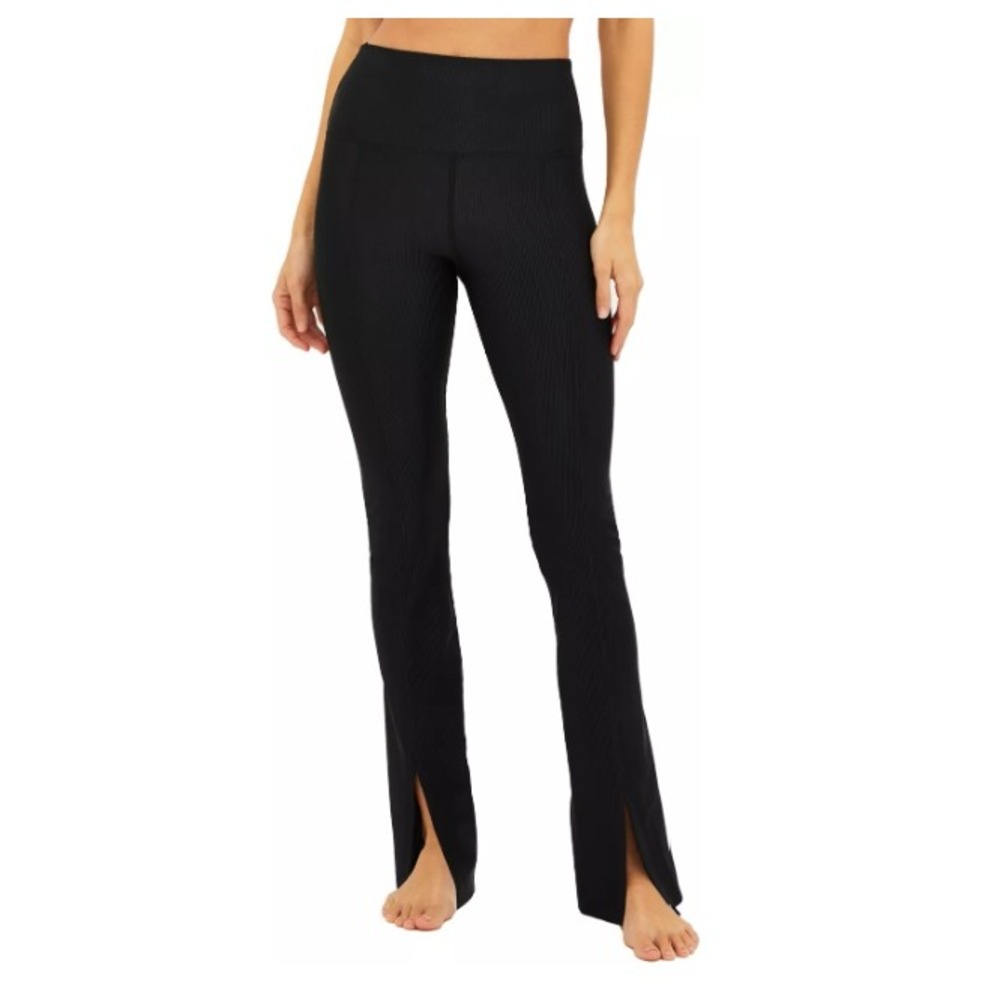 Beach Riot Womens S Black Alani Ribbed Flare Leggings Slit Hem